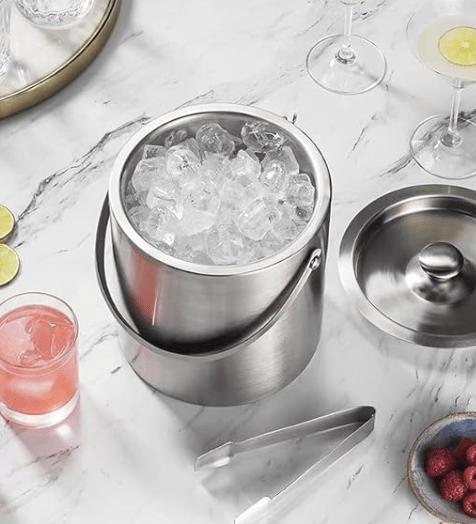 Double-Wall Stainless Steel Insulated Ice Bucket Carrying Handle, Great for Home Bar Matt Design 15cm/ Silver (Pack of 1Pc) - Image 3